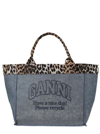 Ganni Denim Logo Large Reversible Tote