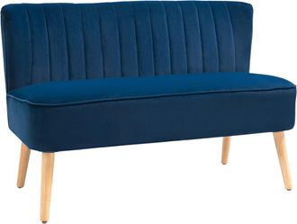 HOMCOM Velvet-Feel Double Sofa w/ Wood Frame Foam Padding High Back - Blue | TJ Hughes