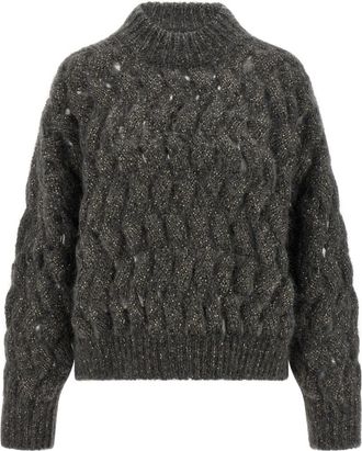 Brunello Cucinelli Grey Textured Mock Collar Sweater