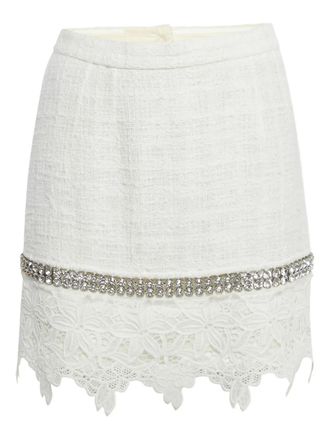 Dolce & Gabbana lace-panel crystal mini skirt - White
