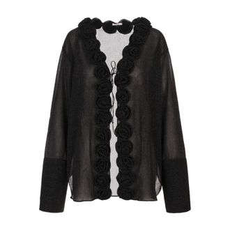 Oséree Overhemden, Dames, Zwart, L, Zwarte Metallic Top voor Vrouwen