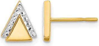 Diamond2Deal 14K Yellow Gold with Rhodium Diamond-cut Triangle Stud Earring