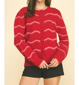 Pinch Design Sweetheart Striped Cardigan In Red