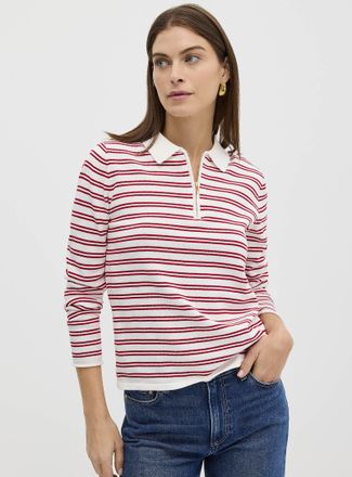 Contemporaine Womens Zippered polo collar pinstriped sweater