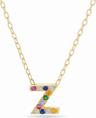 Luxenter alfabetketting in 925 sterling zilver en veelkleurige zirkonia met 18 karaat geelgouden afwerking