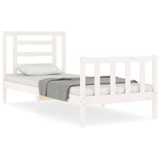 Berkfield Home Bed Frame with Headboard White Single Solid Wood