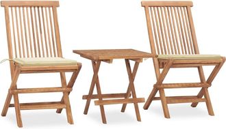 vidaXL Set Comedor De Jard&iacute;n Plegable 3 Piezas Madera De Teca Cojines Vidaxl