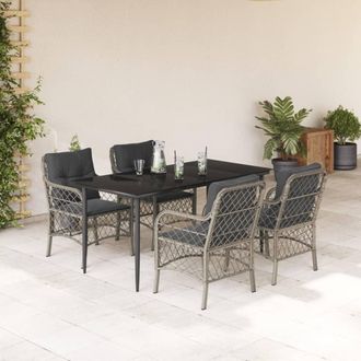 vidaXL Set Comedor De Jard&iacute;n 5 Pzas Cojines Rat&aacute;n Sint&eacute;tico Gris Claro Vidaxl