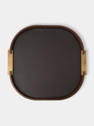 Riviere Dama Walnut and Leather Round Tray (25in/64cm)