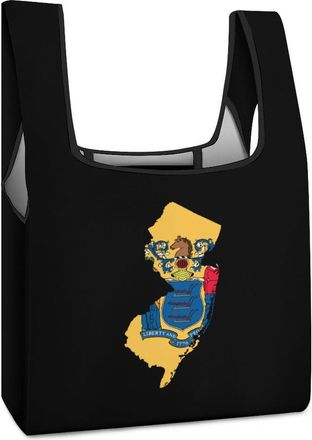 Generic Flag Map of New Jersey Reusable Shopping Bags Lightweight Foldable Grocery Bag Polyester Washable Tote Bag