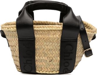 Chlo&eacute; Pre-owned Chloe Small Raffia and Smooth Calfskin Sense Basket Tote Ladies 01-23-60-65