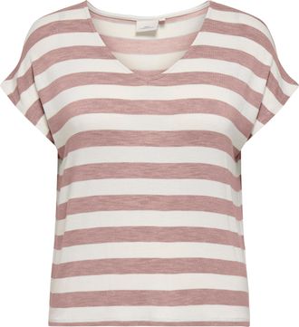 Only Carmakoma V-Shirt ONLY CARMAKOMA CARLIRA LIFE S/S V-NECK TOP JRS NOOS, Damen, Gr. L, adobe rose stripes:cloud dancer, Jersey, Obermaterial: 95% Viskose, 5% Elas