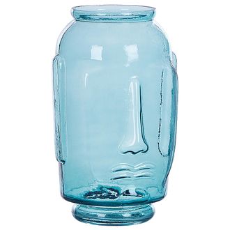 Beliani Jarr&oacute;n De Vidrio Azul Coloreado Te&ntilde;ido Motivo De Cara Accesorio Decorativo Moderno Interior Sambar