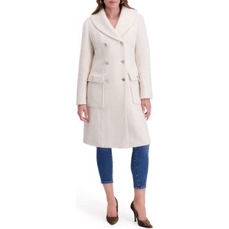 Kensie Double Breasted Boucl&eacute; Walker Coat in Ivory at Nordstrom Rack, Size Large