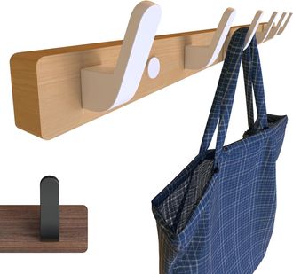 OEM Perchero De Pared Blanco - 55cm - Perchero De Madera Para Pared, Pinzas Para Ropa, Perchero R&uacute;stico Con 6 Ganchos Met&aacute;licos Para Colgar En El Dormitor