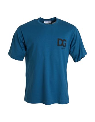 Dolce & Gabbana Mens Blue Logo Round Neck Short Sleeves T-Shirt Cotton
