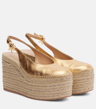 Gianvito Rossi Metallic leather espadrille wedges