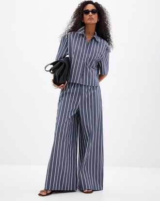 Contemporaine Womens Elastic waist striped culotte Fit: Ultra-wide leg, high rise