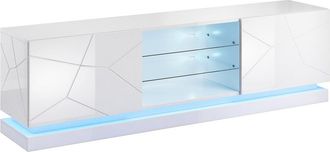 Mirjan24 Mobilier1 - Mueble Tv Charlotte 128, Blanco + Blanco Brillante, N&uacute;mero De Puertas: 0, N&uacute;mero De Cajones: 0, 200x57x40cm, Led