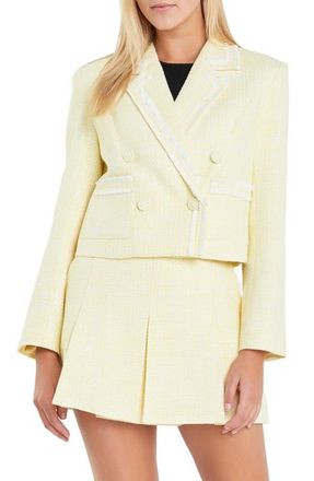 English Factory Double Breasted Tweed Blazer in Yellow at Nordstrom, Size Small