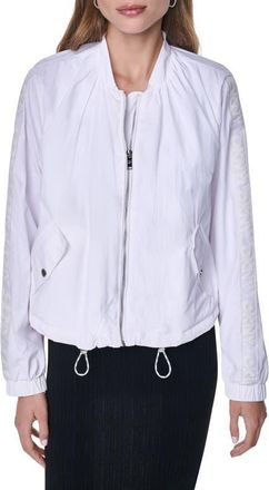 DKNY Logo Trim Nylon Bomber Jacket in White at Nordstrom, Size Xx-Small