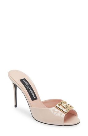 Dolce & Gabbana DG Logo Patent Slide Sandal in Light Pink at Nordstrom, Size 7Us