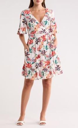 Lovestitch Short Sleeve Wrap Dress in Ivory/Red at Nordstrom Rack, Size X-Small
