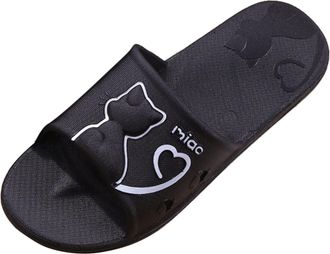 Generic Mens Couple Shoes Cat Non Slip Hollow Water Leakage Slippers Summer Home Bathroom Platform Slippers Mens Slipper (Black, 6)