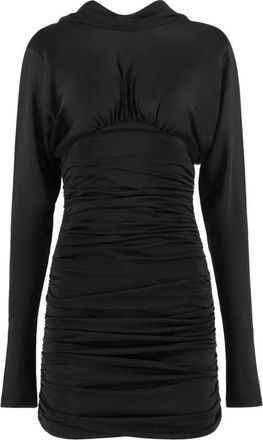 Saint Laurent Kleedjes, Dames, Zwart, L, Backless Mini Jurk met Geplooide Details