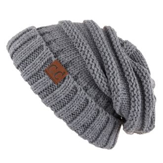 C.C Hatsandscarf Exclusives Unisex Beanie Oversized Slouchy Cable Knit Beanie (HAT-100), Lt. Mel Grey Solid, One Size