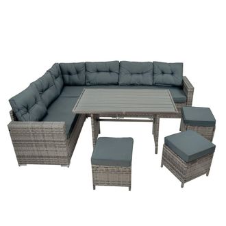 MonsterShop Rattan Corner Set With Composite Table - Grey