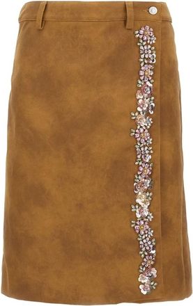 Des_Phemmes DES Phemmes, Rokken, Dames, Bruin, S, Su&egrave;de, Geborduurde wikkelrok van imitatiesu&egrave;de