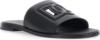 Dolce & Gabbana Mens Sandals With Cut-Out Logo, Black Leather Calf