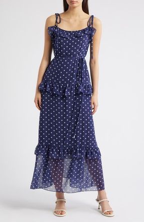 Julia Jordan Polka Dot Tiered Maxi Dress in Navy Ivory at Nordstrom, Size X-Small