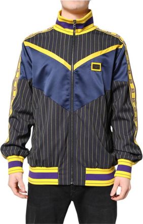 Dolce & Gabbana Zwart Gestreepte Logo Bomberjack - Heren - Zomerjassen - Veelkleurig - XL - Wol - Jassen