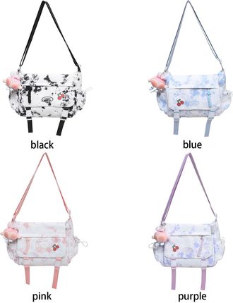 Generic Women Nylon Messenger Bag W/Pendant Large Capacity for Travel Work (Black)