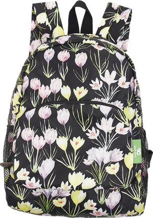 Eco Chic Lightweight Foldable Water Resistant Mini Backpack Folds Into Pouch for Storage (Crocus Black)