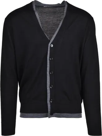 Paolo Pecora Black Virgin Wool V-Neck Cardigan