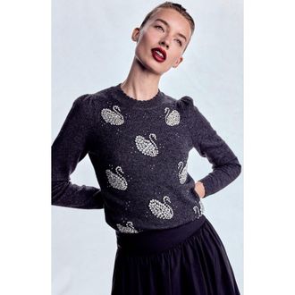 Boden Elizabeth Swan Embellished Sweater in Charcoal Melange Swans at Nordstrom Rack, Size Small