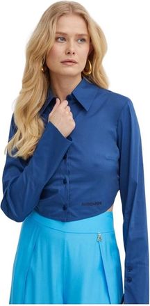 Patrizia Pepe Logo Knopenhemd - Dames - Overhemden - Blauw - M - Katoen - Overhemden