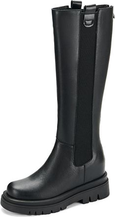 Generic Womens Knee-High Boots Faux Leather With Elastic Side Panel Chunky Lug Sole Round Toe Back Zip Buckle Detail Soft Inner Lining Durable Non-Slip Outsol