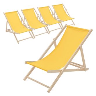 ECD Germany Juego 5x Tumbonas Playa Madera De Pino Amarillo 3 Posiciones De Reclinaci&oacute;n Plegable Silla Tradicional De Sol Para Jard&iacute;n O Balc&oacute;n Impermeable Hasta 1