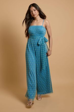 Oasis Womens Petite Corset Detail Pleated Mesh Jumpsuit - Blue - Size 10 UK
