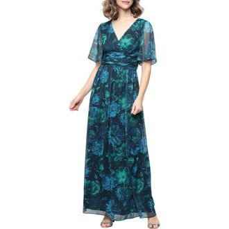 S.L. Fashions Metallic Floral Print Chiffon Dress in Navy Multi at Nordstrom, Size 10