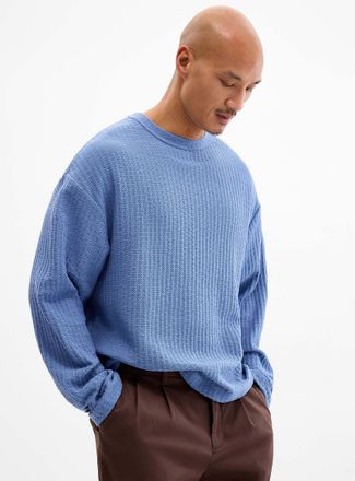 Le 31 Mens Pointelle stripe knit T-shirt Oversized fit