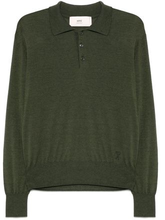 Ami Moss Green Long Sleeve Polo