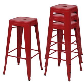 Hhg Hhg - Set 4x Sgabelli Da Bar 844 Design Moderno Impilabile Metallo Rosso