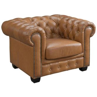 Vente-Unique Poltrona chesterfield 100% Pelle di bufalo Caramello Vintage - BRENTON