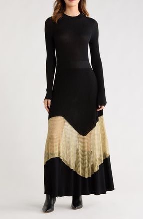 Ulla Johnson Roanne Long Sleeve Metallic Maxi Dress in Gold Noir at Nordstrom, Size Petite