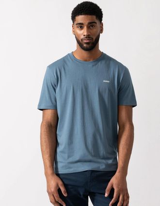 HUGO BOSS Mens HUGO Dero222 Cotton-Jersey T-Shirt with Logo Print - Open Blue 496 - Size: 40